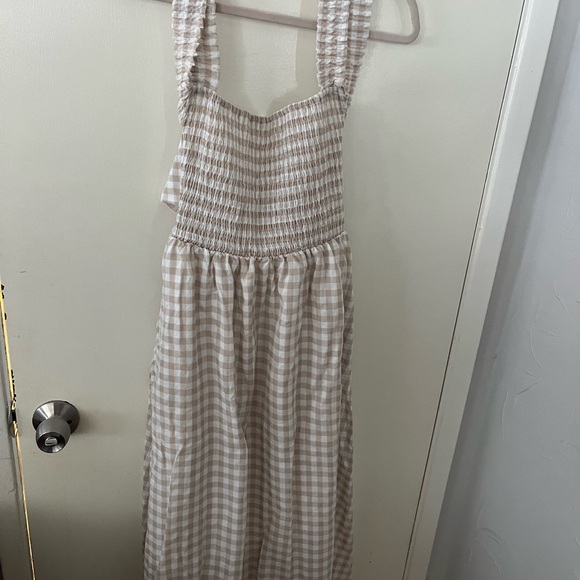 Petal & Pup Dresses & Skirts - Petal & Pup Beige and White Gingham Smocked Sundress